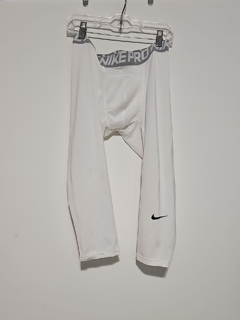 Nike Pro White Men's Compression Tights with Gray Waistband Sz M Basketball